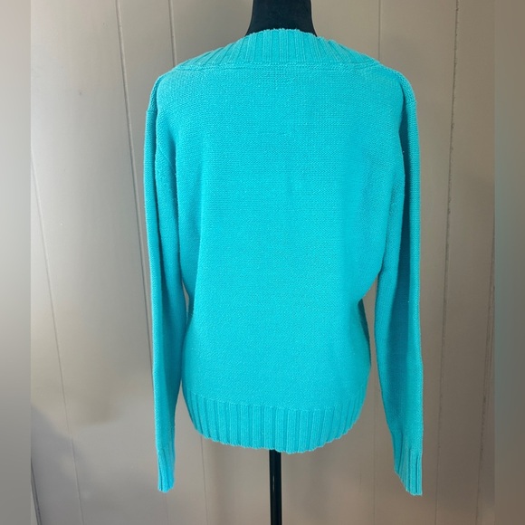 IZOD Women’s V-Neck Textured Knit Turquoise Sweater Size Large - Picture 3 of 9
